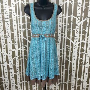 Y2K Tiffany Blue Lace Overlay Fit & Flare Dress sz S